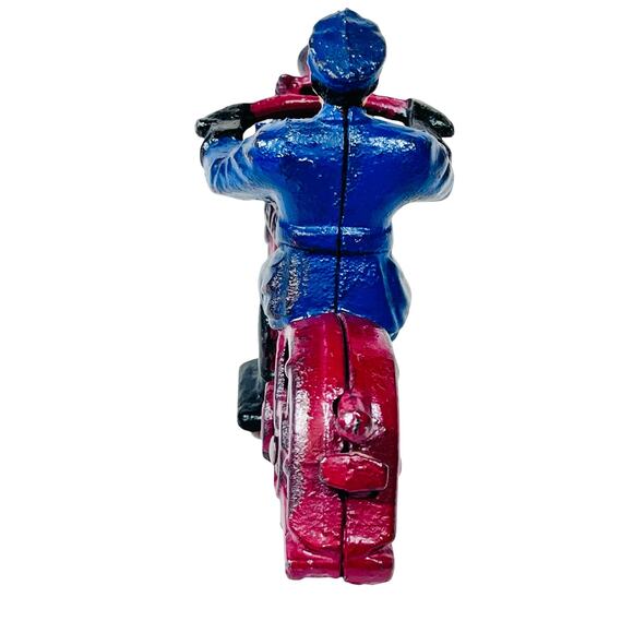 Vintage Iron Art Patrol Motorcycle Cast Iron Toy Policeman Reproduction 60s - Picture 4 of 14